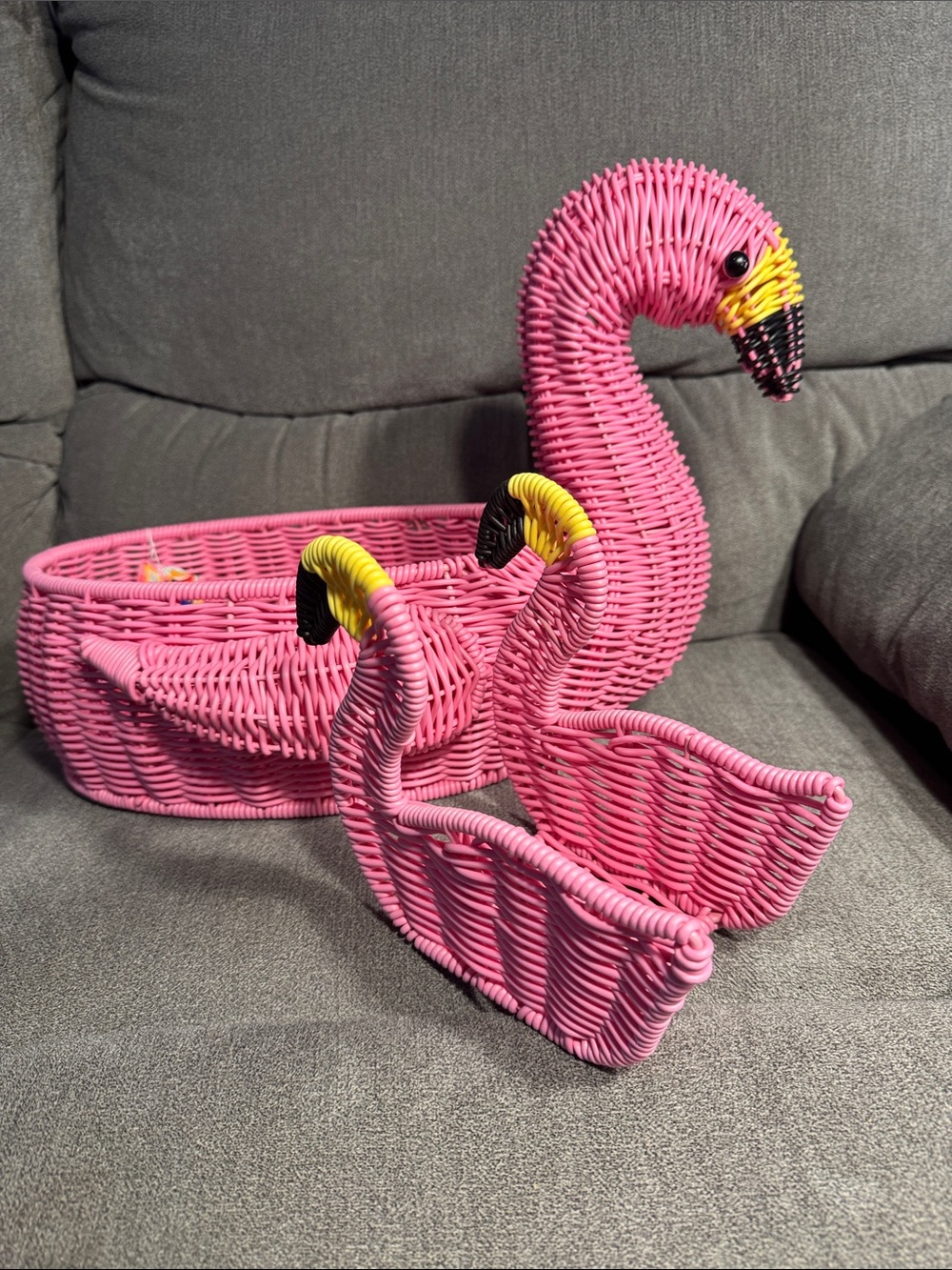 Ciroa Pink Flamingo Woven Basket & Napkin Holder